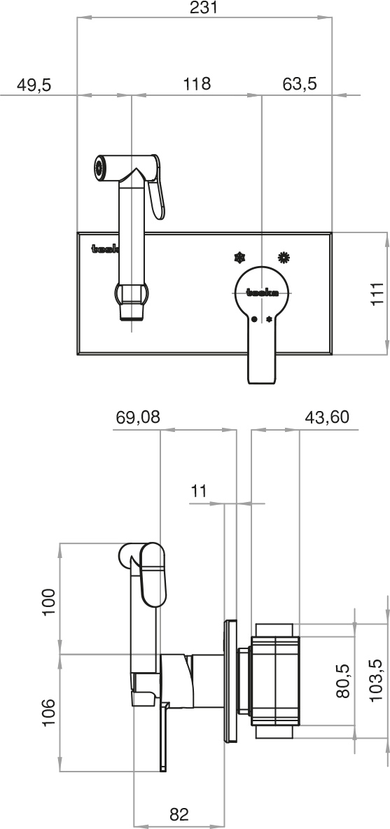 Гигиенический душ Teska Elsa BTK6420B со смесителем, С ВНУТРЕННЕЙ ЧАСТЬЮ, хром, черный