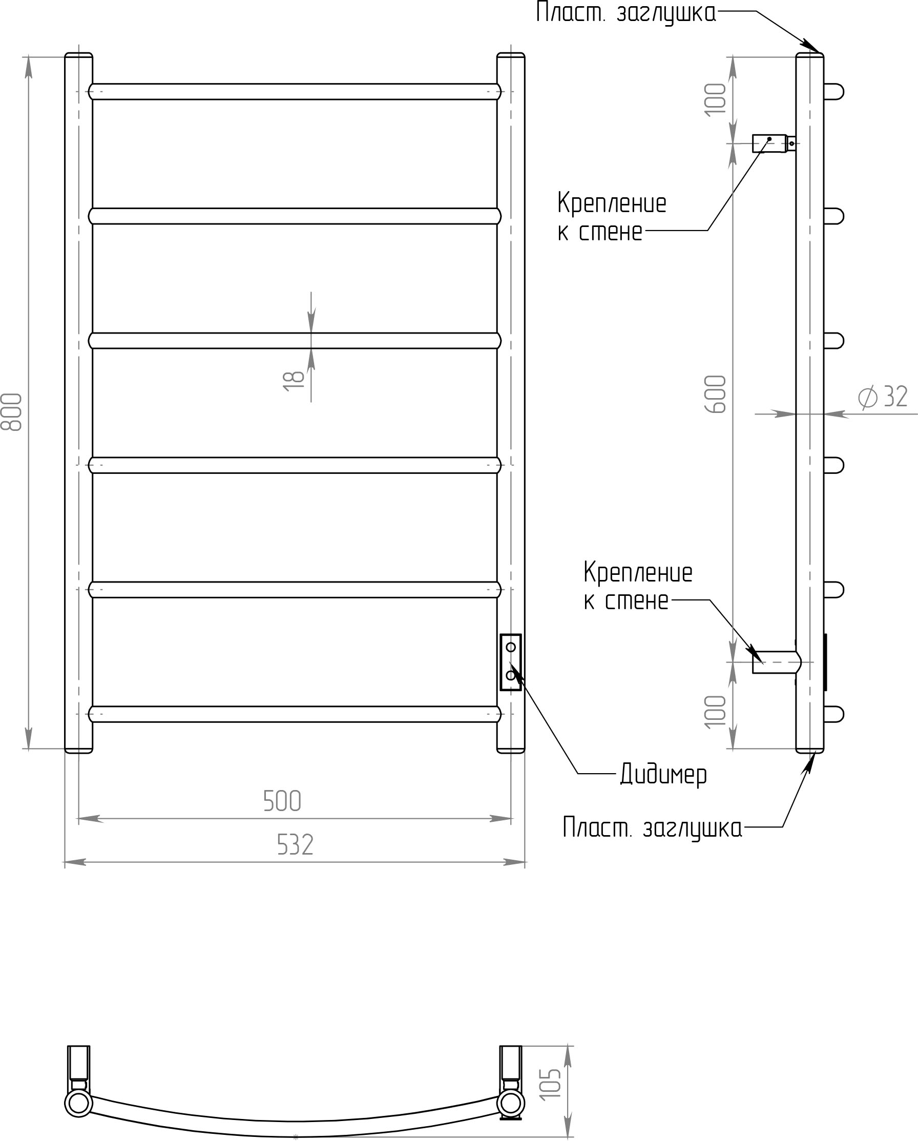 Полотенцесушитель электрический EWRIKA Деметра Д R 80×50, бронза