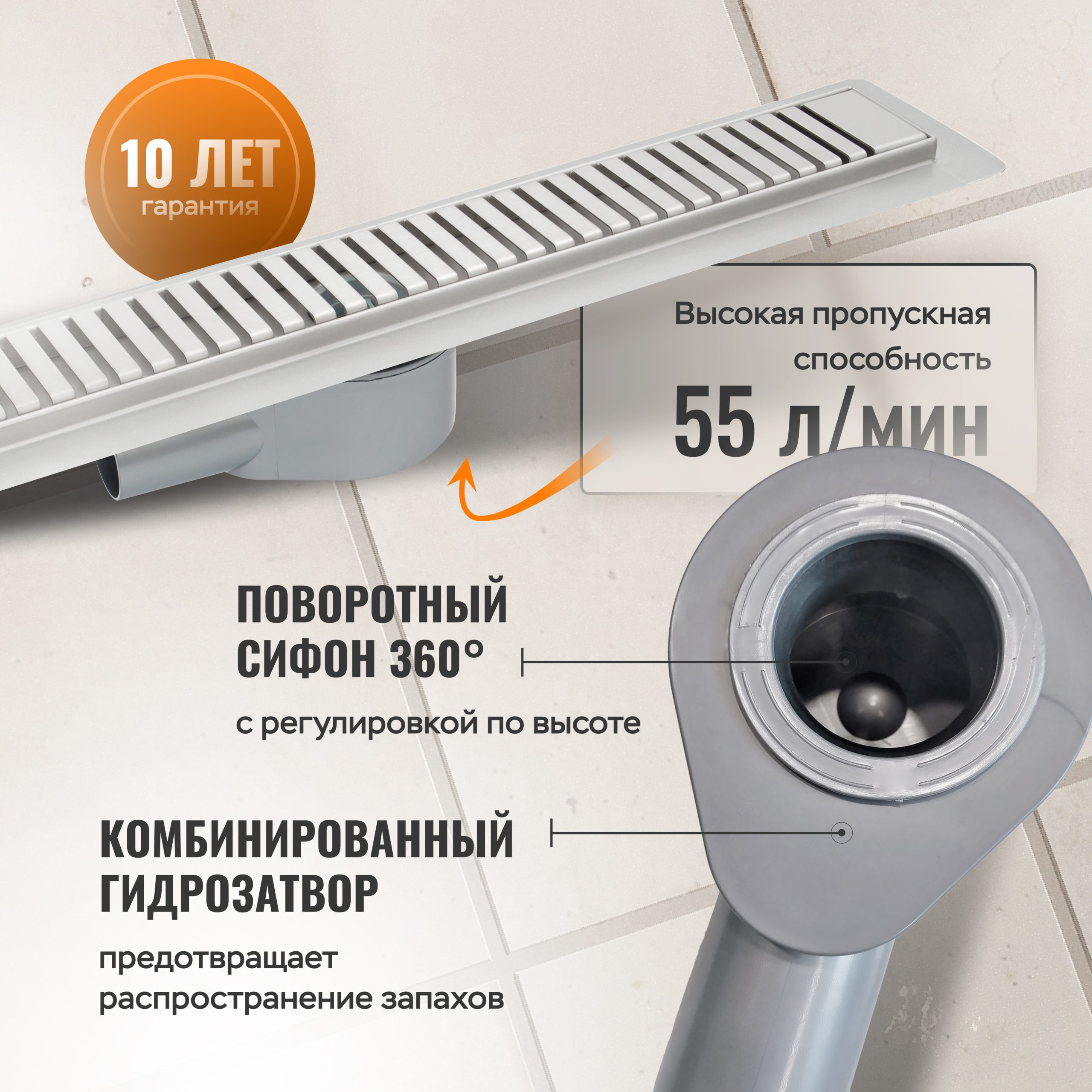 Душевой лоток CK DRAIN AQPP01-60 Steel 60 см, из нержавеющей стали, дизайн решетка из нержавеющей стали