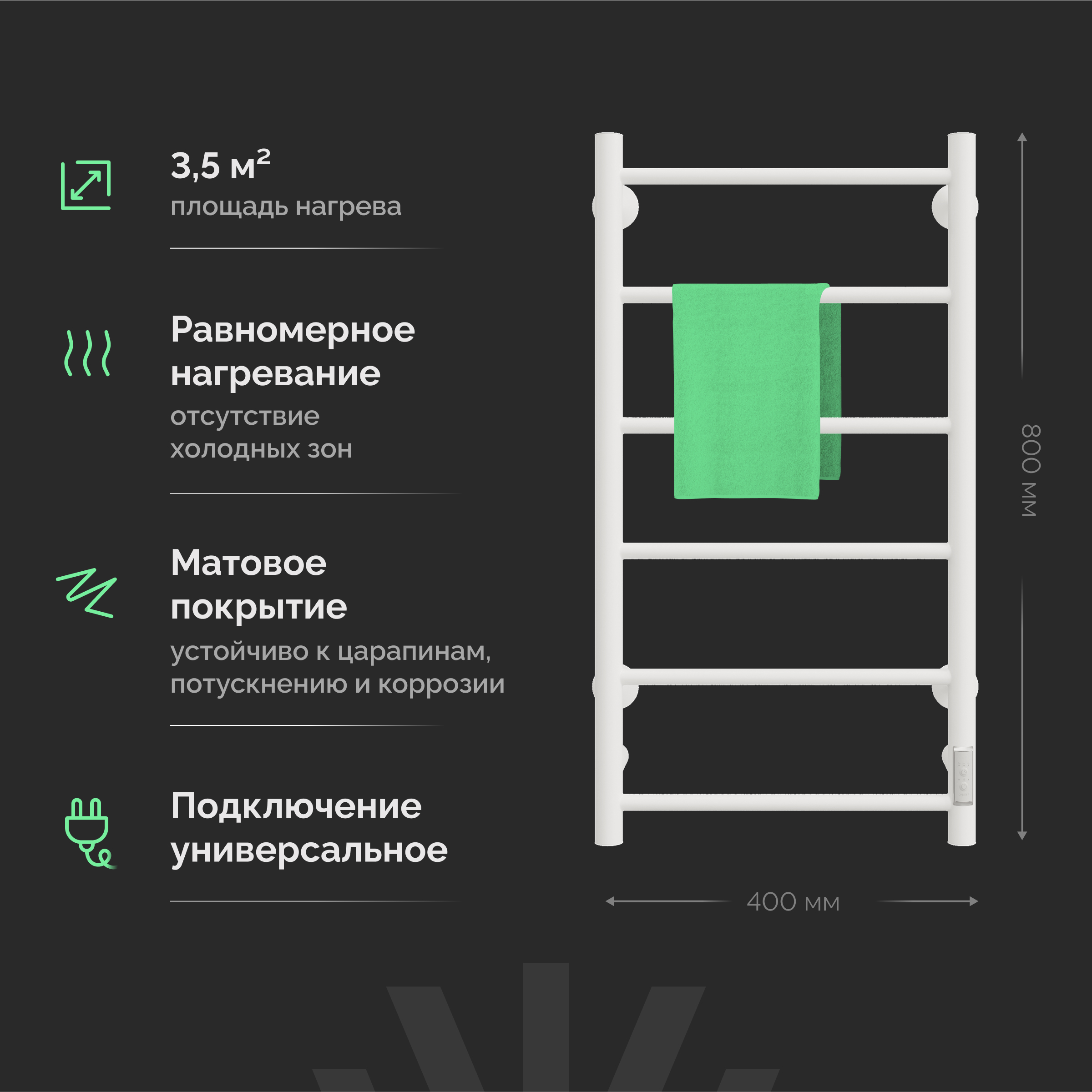 Полотенцесушитель электрический EWRIKA Сафо PN 80x40, белый