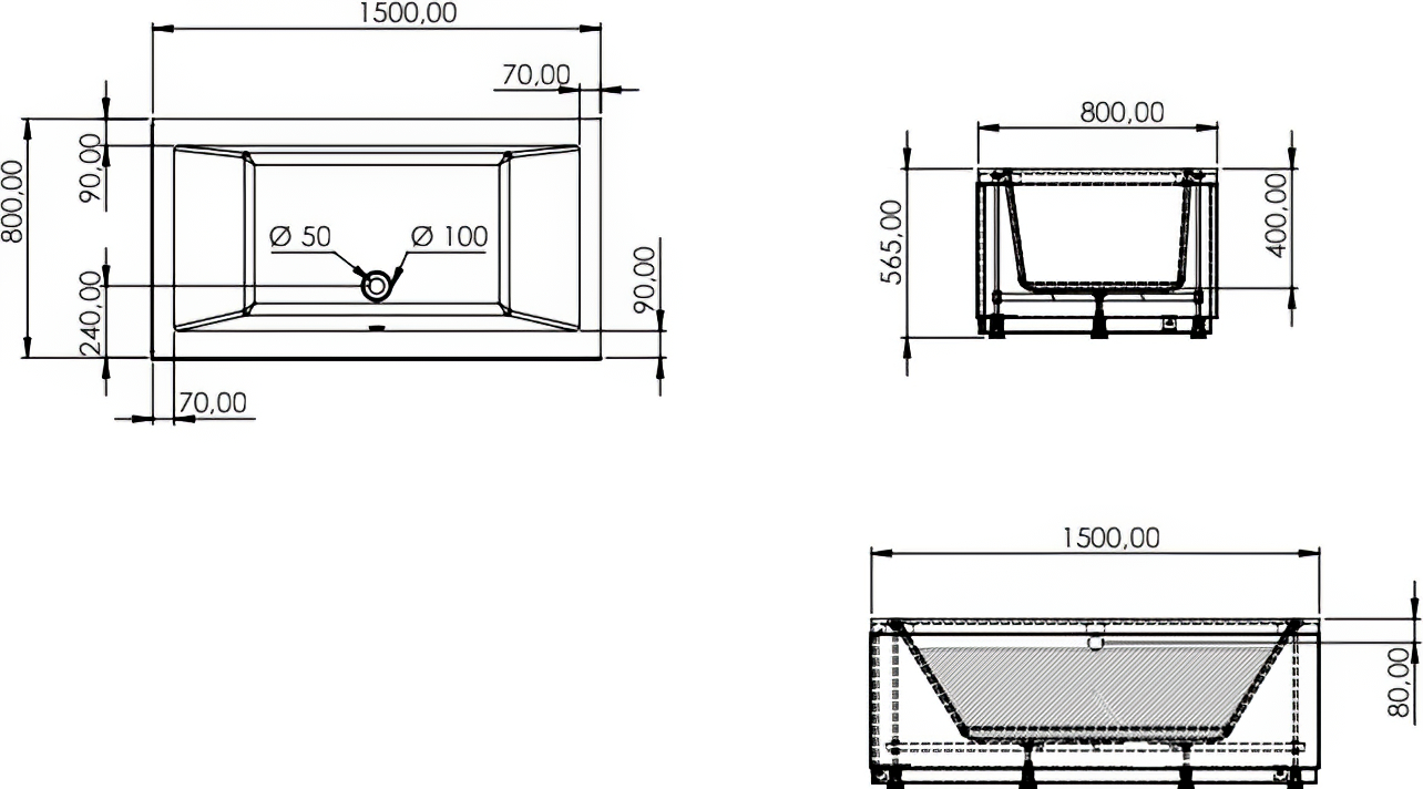 Акриловая ванна Artemis Sentinus 150x80 см, с каркасом