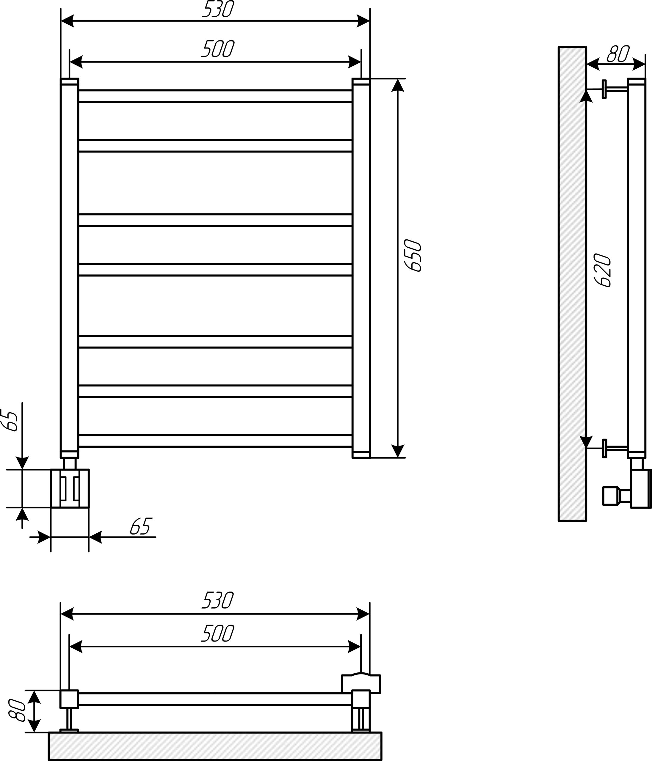 Полотенцесушитель электрический EWRIKA Кассандра Pg 60x50 L, черный матовый