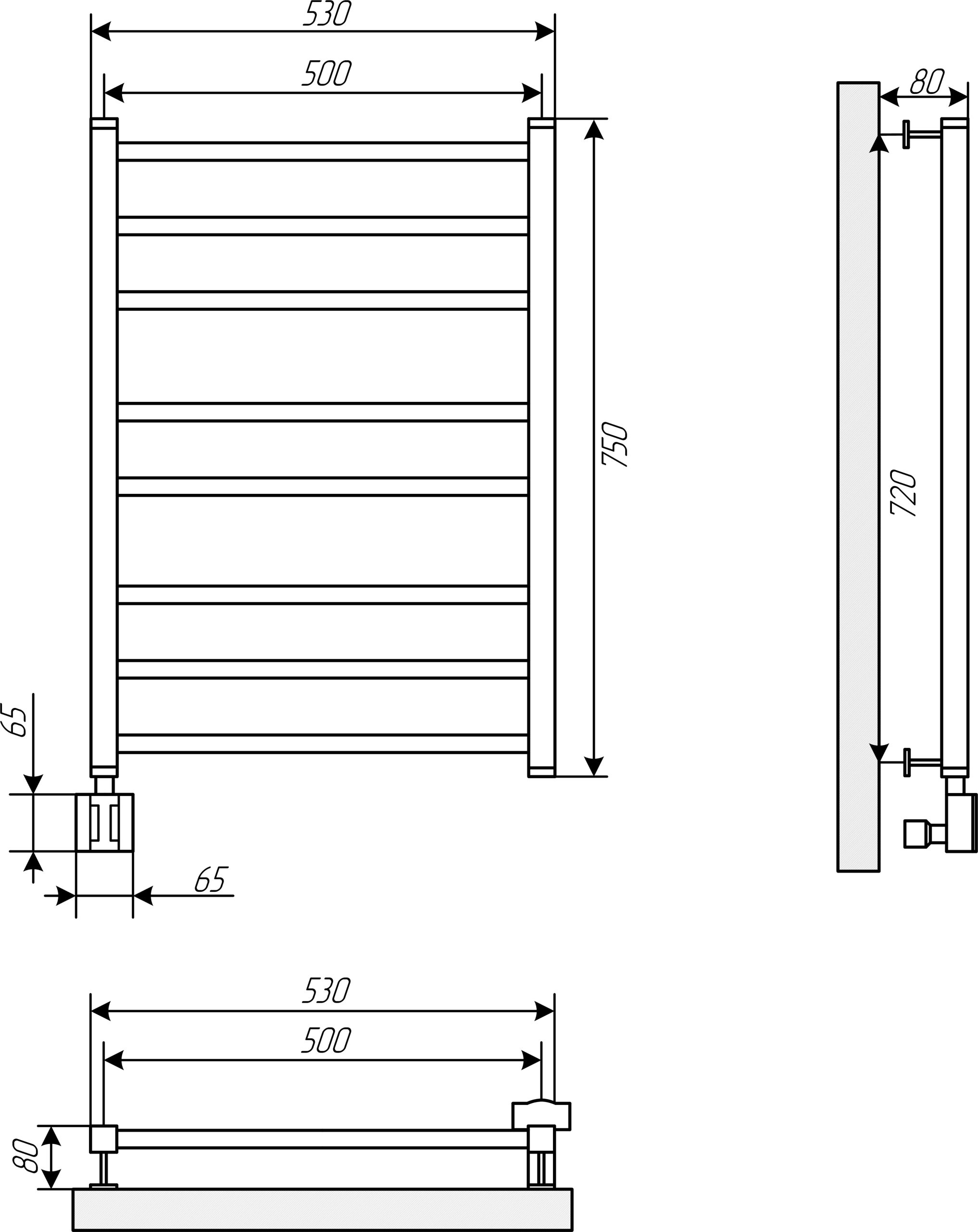 Полотенцесушитель электрический EWRIKA Кассандра Кассандра PI 70x50 L, черный матовый