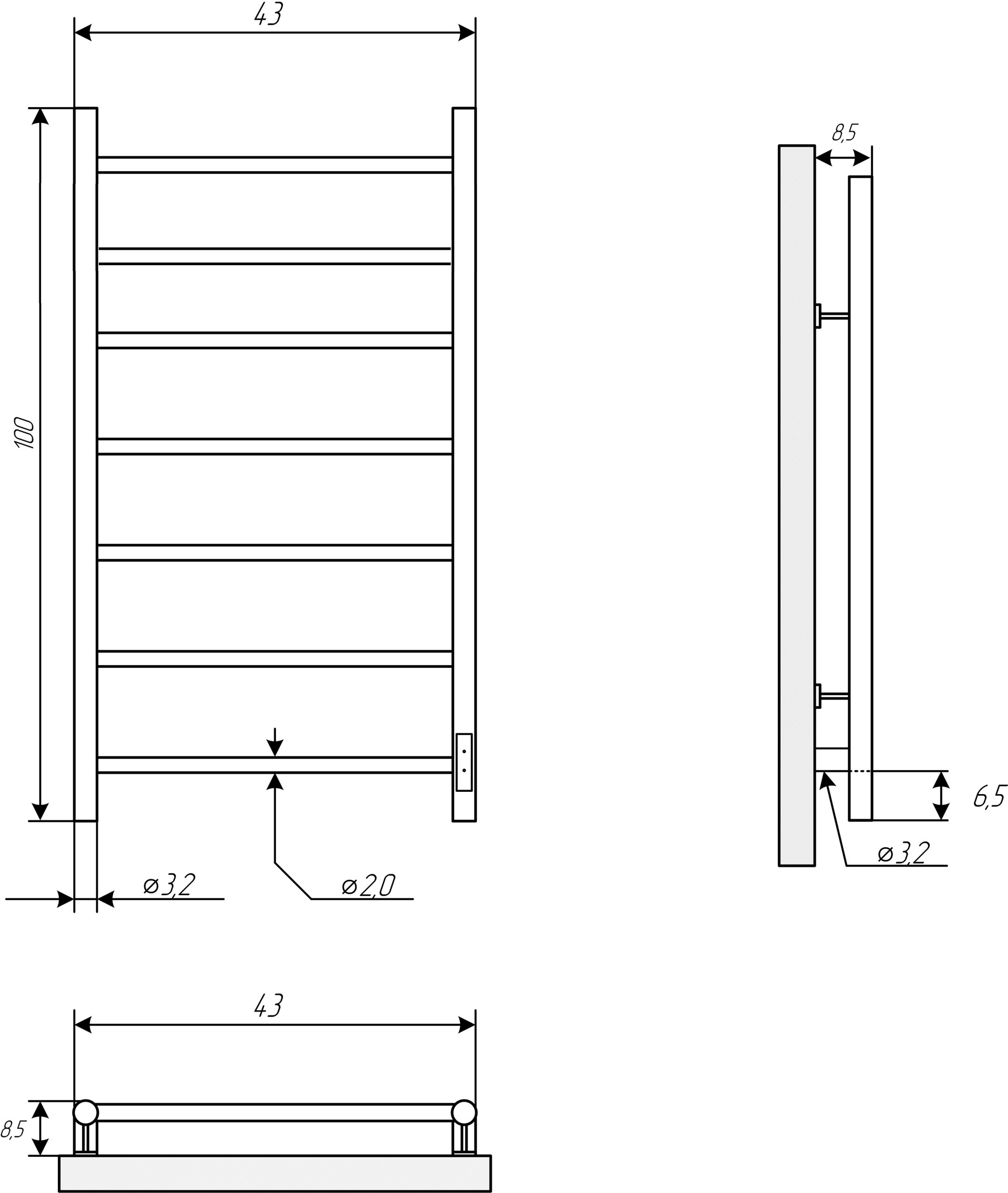 Полотенцесушитель электрический EWRIKA Сафо PN 100x40, хром