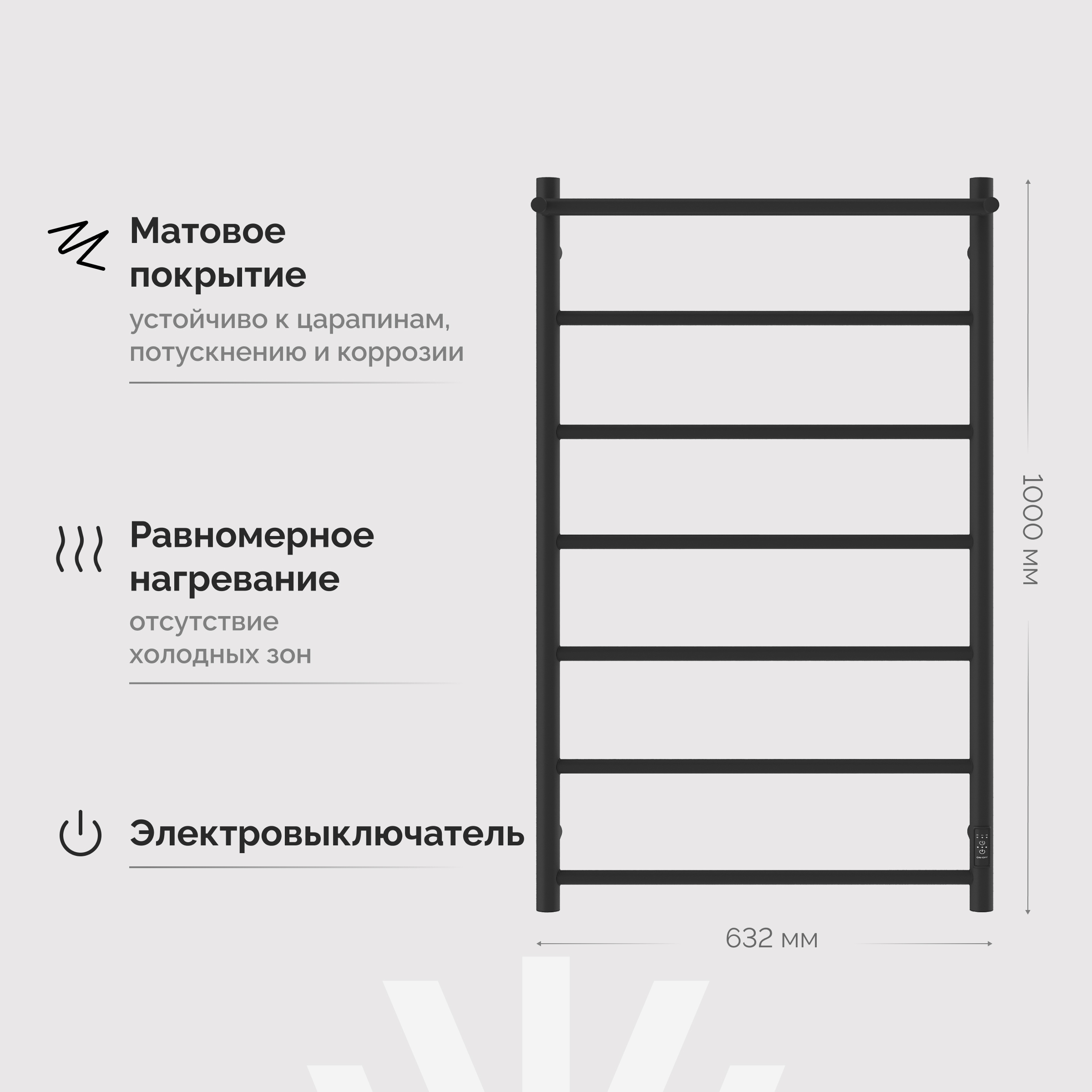 Полотенцесушитель электрический EWRIKA Сафо PN 100х60, с полкой, черный матовый