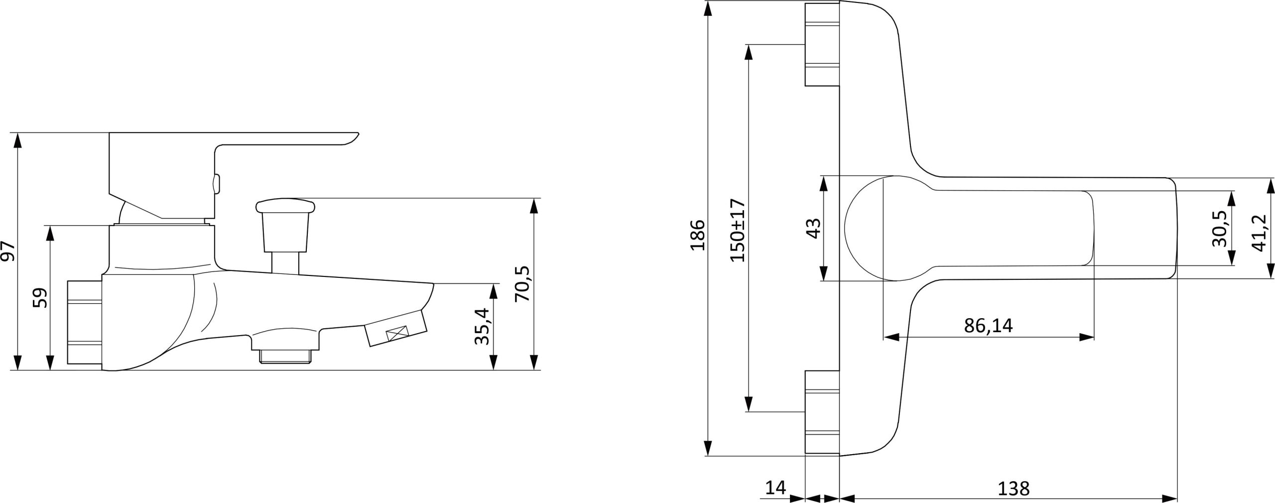 Смеситель для ванны с душем STWORKI Хельсинки HFHS10130 черный однорычажный, настенный, латунь, с аэратором