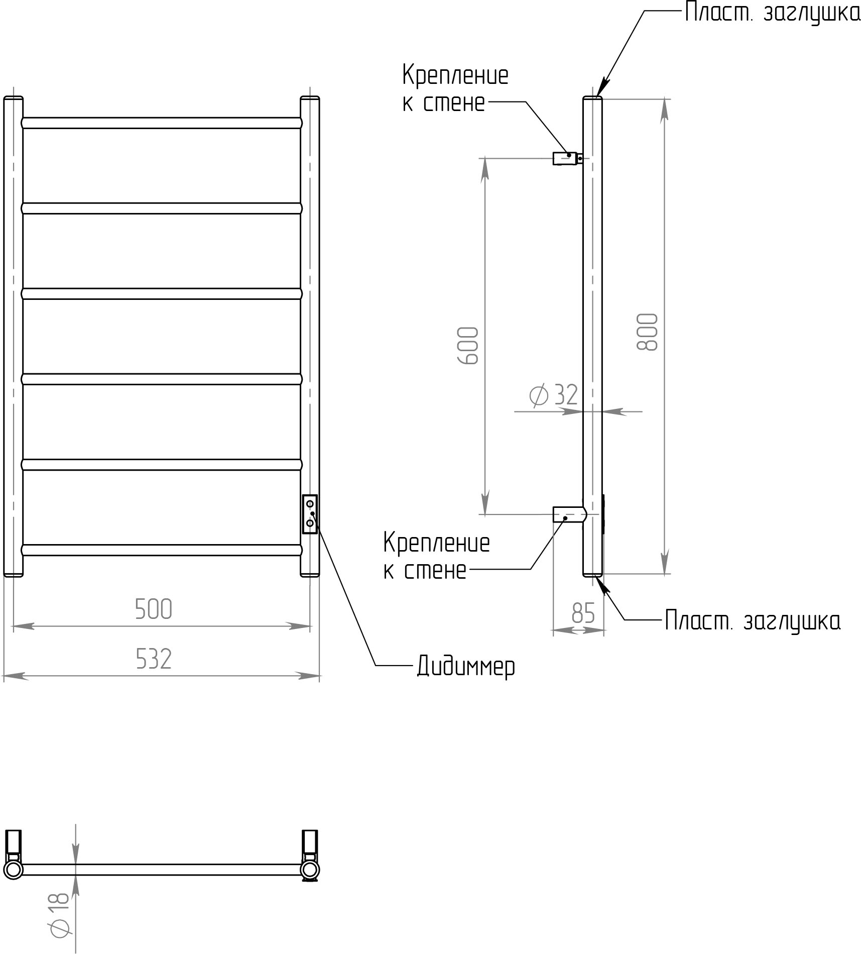 Полотенцесушитель электрический EWRIKA Сафо, PN 80×50, бронза