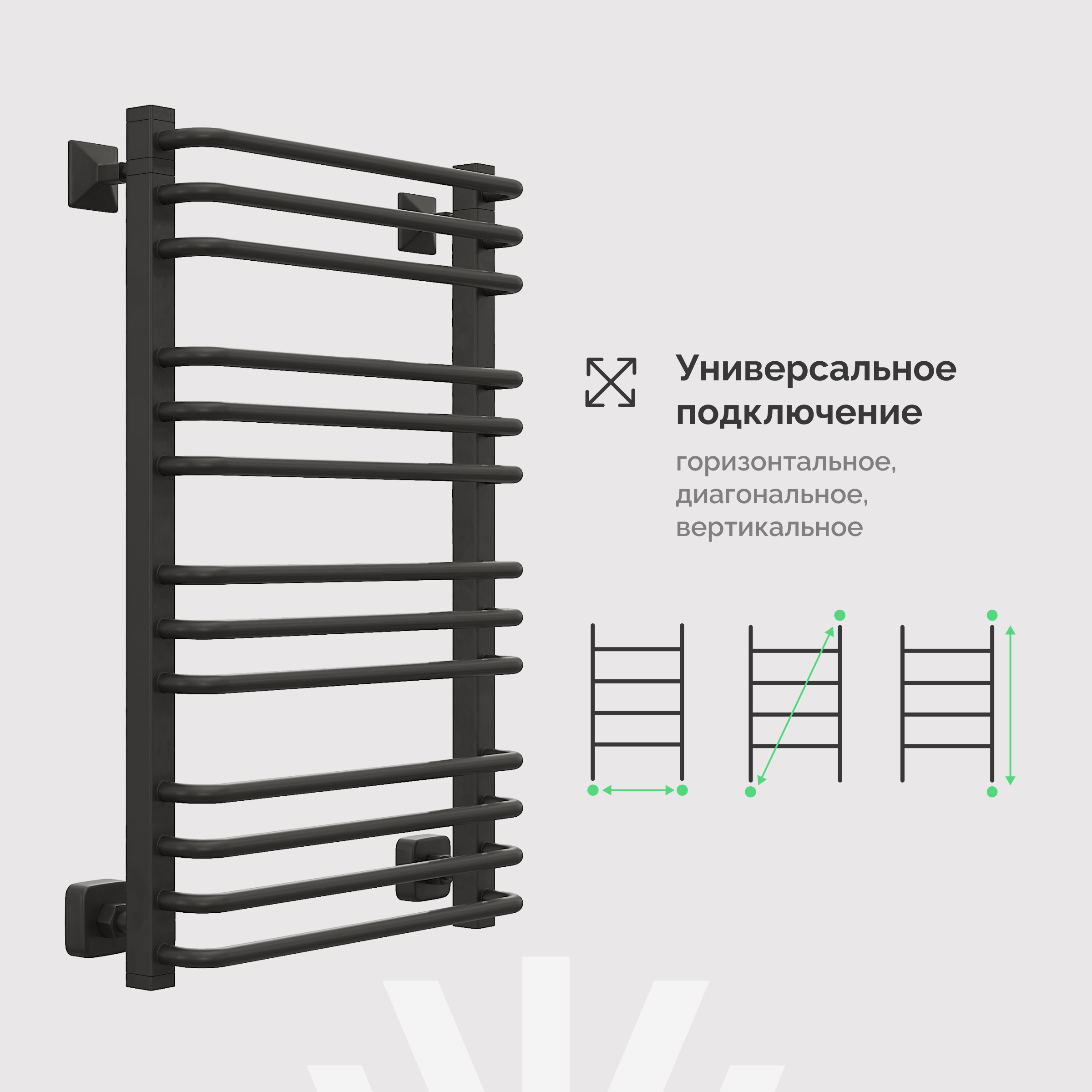 Полотенцесушитель водяной EWRIKA Кассандра Pd 80x50, черный матовый